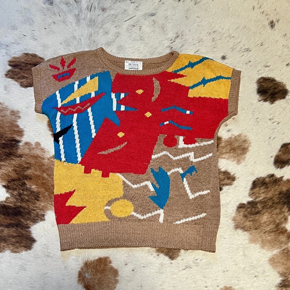 Vintage Abstract Knit Short Sleeve Sweater